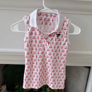 Girls' Sleeveless Pink Print Polo Tank Top - White Collar